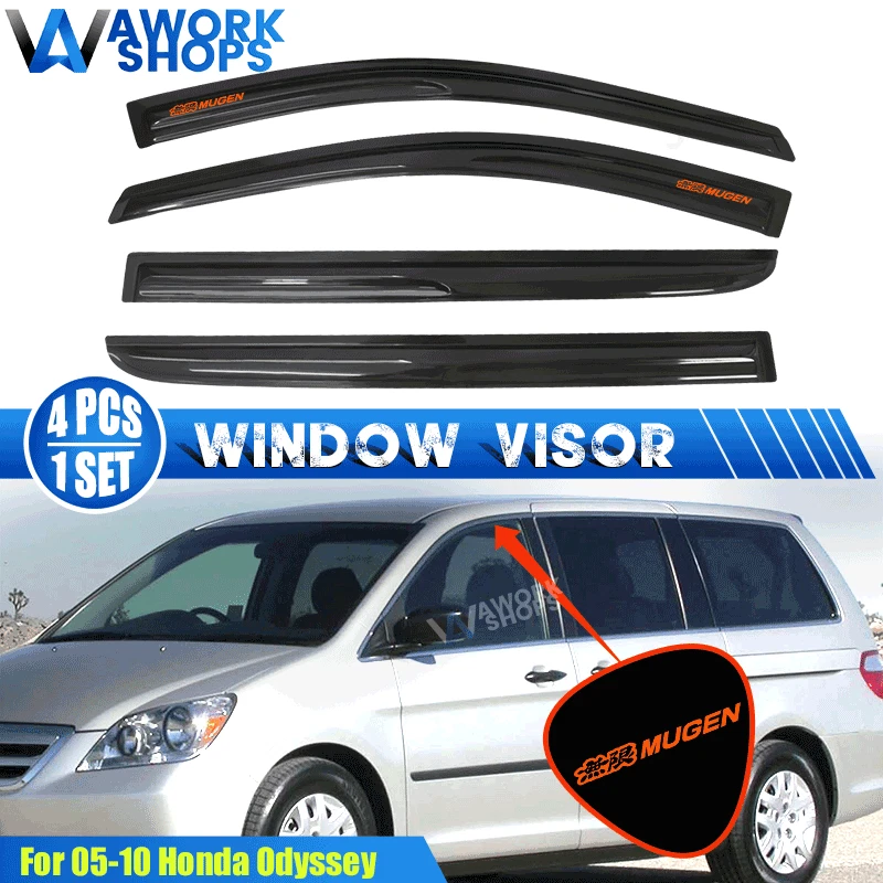 Fits 05-10 Honda Odyssey Window Visors Shade Rain Guard Vent w/ Orange Mugen - Imagem 1 de 4