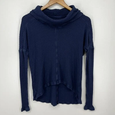 Lucky Brand 华夫格针织运动衫女式 M 码海军蓝高领套衫 — 第 1/4 张图片