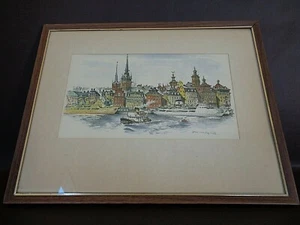 Framed Color Lithograph Boat Scene By Jan Lundquist  - Picture 1 of 7