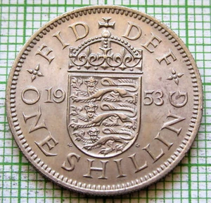 GREAT BRITAIN Elizabeth II 1953 ONE SHILLING, English Shield, UNC Lustre - Picture 1 of 6