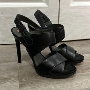 Reed Krakoff Black Leather Strappy Sandal Pumps Heels Peep Toe Size 10 - Picture 1 of 8
