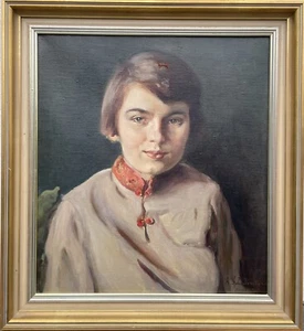 Oil Painting Impressionist Portrait of A Lächelnden Girl IN Costume 1927 Dated - Picture 1 of 14