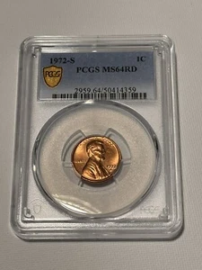 1972 s lincoln penny MS 64 RD PCGS Gold Shield - Picture 1 of 4