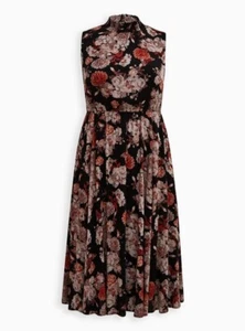 Vestido Torrid Midi Floral Gasa Cuello Simulado Negro Nuevo con Etiquetas Nuevo 1X - Imagen 1 de 10