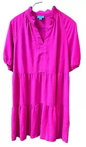 NUEVO CON ETIQUETAS CECE / Vestido Rosa Brillante 3X Cuello Volantes en Niveles Hasta la Rodilla - Imagen 1 de 4