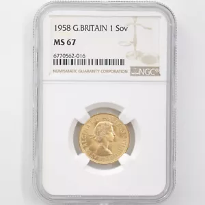1958 Great Britain Elizabeth II Sovereign 1Pound Gold Coin NGC MS 67 - Picture 1 of 4
