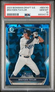 PSA 10 BRAYDEN TAYLOR 2023 BOWMAN CHROME DRAFT 1ST SAPPHIRE REFRACTOR - Picture 1 of 2