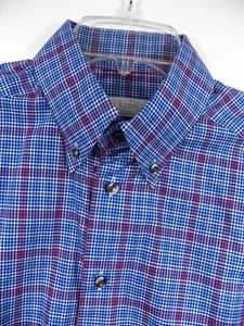 ETON SWEDEN MENS 40 MEDIUM CASUAL DRESS SPORT SHIRT BLUE PLUM CHECK COTTON LUXE - Picture 1 of 6