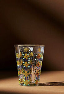 New In Box Anthropologie Tierra Juice Glass Drinking Floral Flowers Gold