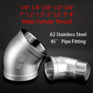 45° Degree Water Pipe Elbow Fitting Stainless Steel Connector Male Female Thread - Picture 1 of 33