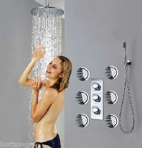 Luxury Bathroom Shower Set LED 16" Rain Shower Head Set Body Massage Spray Jets - Picture 1 of 12