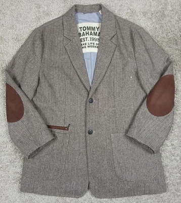 Tommy Bahama 羊毛混纺西装外套运动外套 L 人字形 2 按钮肘贴 — 第 1/4 张图片