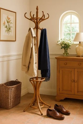 Massivholz Garderobenständer Birke drehbar mit Haken & Schirmhalter, 8 Farben - Bild 1 von 3