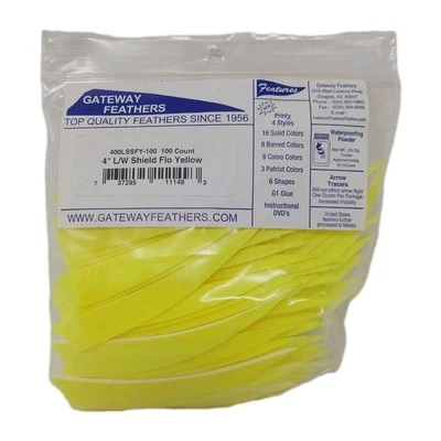 100 Pack Gateway Feathers 4" Left Wing: Shield Flo Yellow 400LSSFY-100 - Image 1 of 3