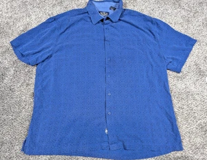 Nat Nast Shirt Mens XL Blue Silk Cotton SS Button Up Geometric Pattern Camp - Picture 1 of 8