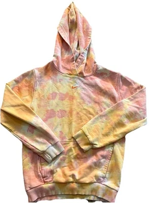 Tie Dye Nike Center Swoosh Youth Hoodie Size Large Pink Yellow - Image 1 of 4