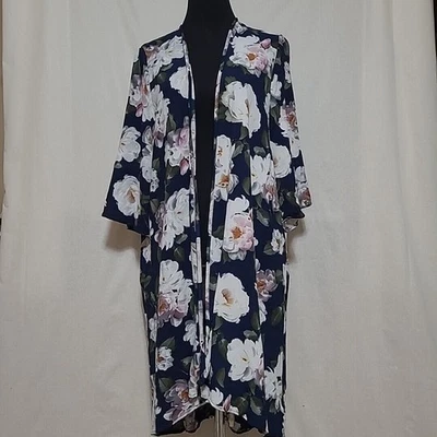 Umgee Open Front Cardigan Womens Size M Navy Floral Crochet Detail - Image 1 of 4
