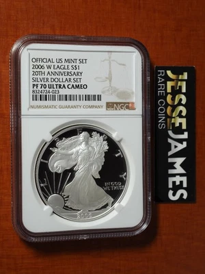 2006 W PROOF SILVER EAGLE NGC PF70 ULTRA CAMEO FROM THE 20TH ANNIVERSARY SET - Image 1 of 2