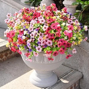 Artificial Flowers for Outdoors, 12 Bundles Fake Outdoor Flowers Faux Plants, UV - Picture 1 of 9