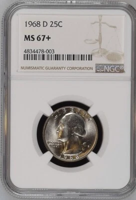 1968-D 25C Washington Quarter Dollar NGC MS67+   4834478-003 - Image 1 of 2