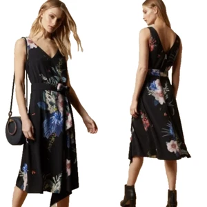 Ted Baker Trinni Jamboree Midi Floral V-Neck Belted Dress Size 3 - Picture 1 of 8
