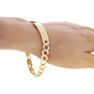 14k Yellow Gold Solid Cuban Curb Link Chain ID Bracelet 8.5" 10mm 19.4 grams - Picture 1 of 5