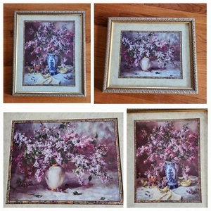 HOME INTERIORS/HOMECO ~ VTG SET/2 FLORAL PICTURES~LOVELY LILACS & LILAC BOUQUET - Picture 1 of 13