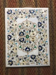 White Marble Top Coffee Table Mop and Lapis Stone Floral Marquetry Art Furniture - Picture 1 of 5