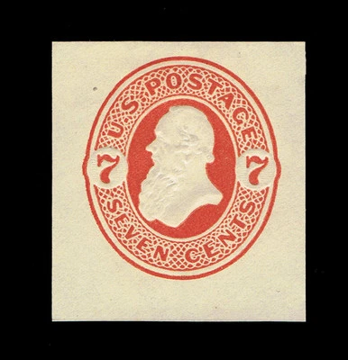 GENUINE & EXCEPTIONALLY LARGE SCOTT #U88 CUT SQUARE 1871 7₵ VERMILION ON AMBER - Image 1 of 2