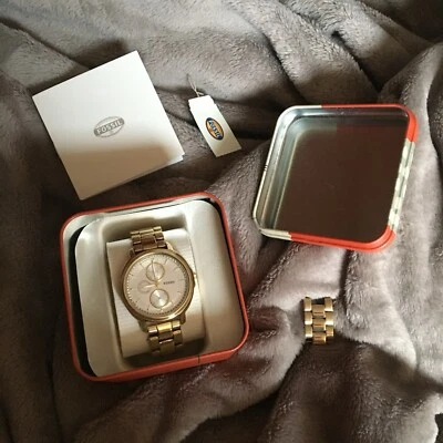 NUEVO Reloj Pulsera Mujer Fossil Chelsey ES3354 Dorado Analógico Multiesfera Cristales Foto 1 de 4