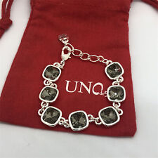 Uno de 50 UNEXPECTED Light & Dark Gray Crystals Silver Plated Bracelet Grey