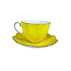 Paragon By Appointment Tea Cup and Saucer Yellow Gold Trim Teacup Ruffled Vtg - Picture 1 of 9