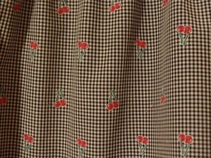 Tiny Black & White Checks, Double Cherries, Handmade Window VALANCE, 56" x 14.5" - Picture 1 of 4