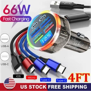 66W 6-Port PD USB-C Fast Charging Car Charger Adapter For iPhone Samsung Android - Picture 1 of 22