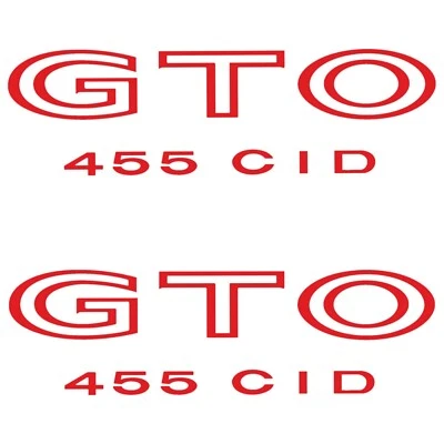 Juego de 2 calcomanías de carrocería/guardabarros RestoParts Pontiac GTO 455 CID HO 1970-1973 rojo Foto 1 de 4