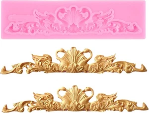 Baroque Silicone Molds European Relief Swan Scroll Lace Fondant Mold Style D - Picture 1 of 9