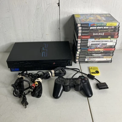 SONY PlayStation 2 Fat Black PS2 30001 Bundle 15 Games GTA VICE SIMPSONS HIT RUN - Image 1 of 4