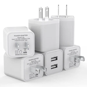 Confezione da 6 Caricabatterie USB da Parete, 2.4A/5V Doppia Porta USB Cubo Adattatore Caricatore Spina... - Foto 1 di 7