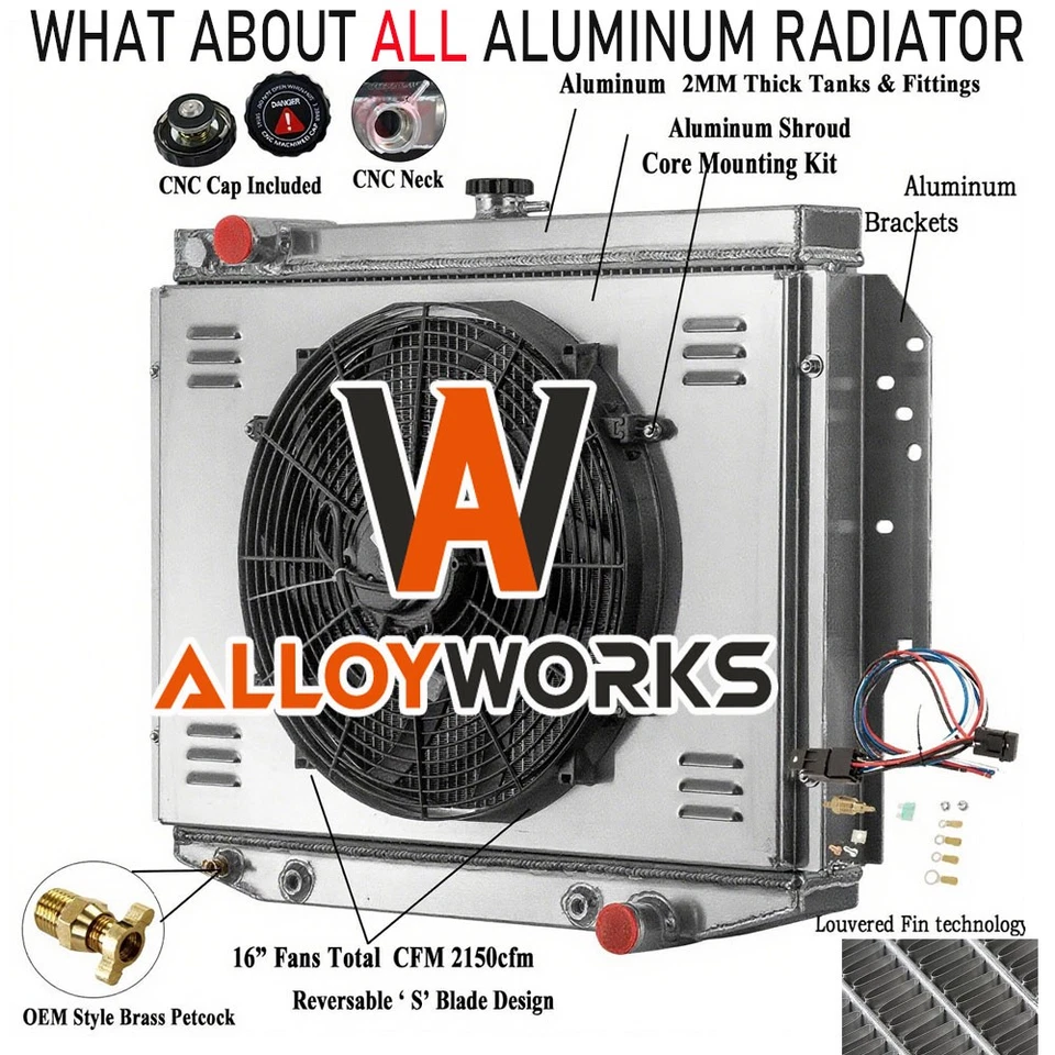 4 Row Radiator Shroud Fan Fit Dodge 1977-1989 Diplomat/77-1981  Chrysler LeBaron Foto 1 de 4