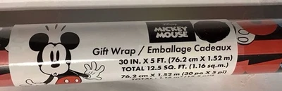 30” X 5’ - 12.5 SQ. FT. Mickey Mouse Wrapping Disney Gift Wrap NEW - Image 1 of 2