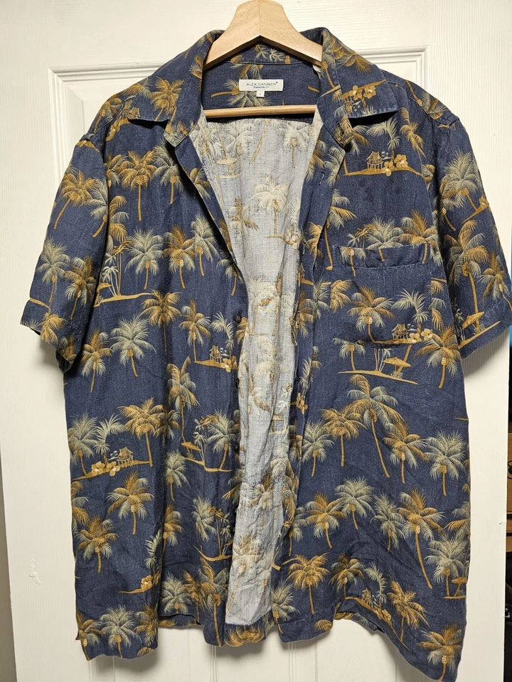 Camisa masculina Alex Cannon L havaiana manga curta tropical com botões - Imagem 1 de 3