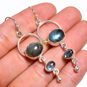 Blue Labradorite Gemstone Earring For Women 925 Sterling Silver Handmade Earring - Picture 1 of 3
