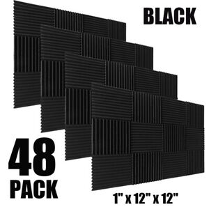 48 Pack 12" X 12" X 1"Acoustic Foam Panel Wedge Studio Soundproofing Wall Tiles