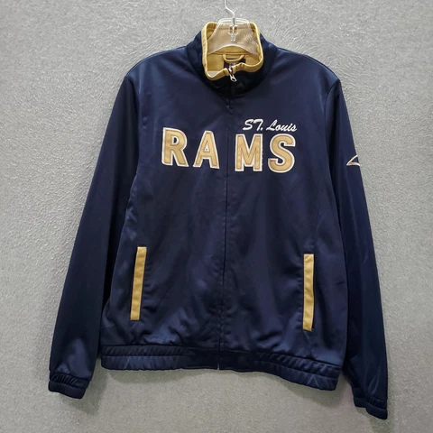 St. Louis Rams Women Track Jacket Large Navy Logo Embroidered Full Zip Mock Neck Cover