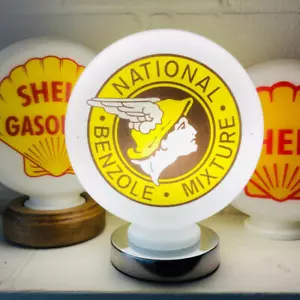 National Benzole Mixture Mini Gas Pump Globe with Chrome LED Lamp Base - Picture 1 of 9