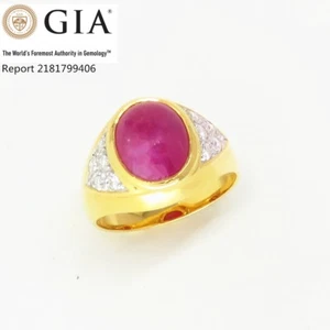 NYJEWEL GIA Certified 22K Yellow Gold 4.8ct Natural Ruby Diamond Ring - Picture 1 of 6