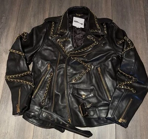 Brand New H&M Moschino Black Leather Chain Jacket Size M - Picture 1 of 4