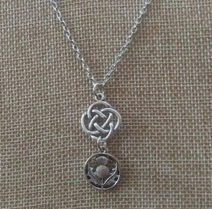 Irish Scottish Thistle Friendship Celtic Knot Charm Stainless Steel Necklace - Picture 1 of 2