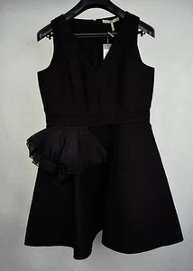 Vestido Halston Heritage negro cuello en V falda tulipán sin mangas 10 para mujer nuevo con etiquetas - Imagen 1 de 8