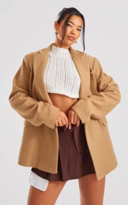 Prettylittlething Cappuccino Boucle Tailored Blazer Size UK 12 - Picture 1 of 8